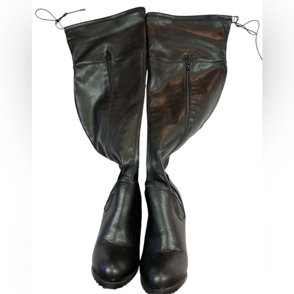 Lane Bryant Black Manmade Material Thigh Zippered Wedge Boot Lined 9 Wide - Picture 2 of 14